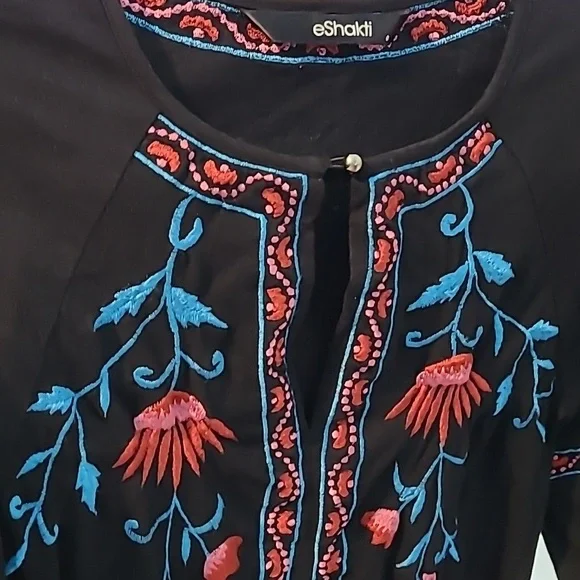 eShakti Embroidered Dress Womens Size 0 Boho Black Fall Festival Prairie Country - Picture 6 of 10